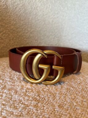Gucci Brown Leather Belt with Gold Double G Buckle